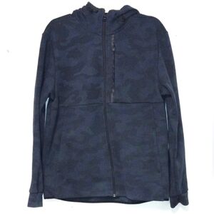 H&M zipper front zipper pocket seam pockets hooded dark green sweatshirt S: L